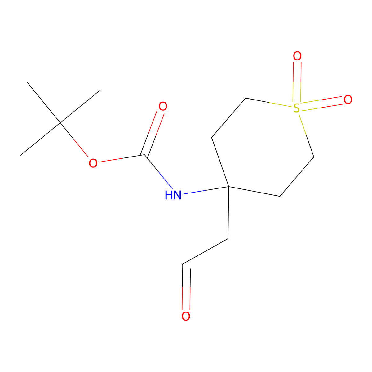 tert-butyl N-(1,1-dioxo-4-(2-oxoethyl)-1lambda6-thian-4-yl)carbamate molecular structure, CAS 2126178-27-4