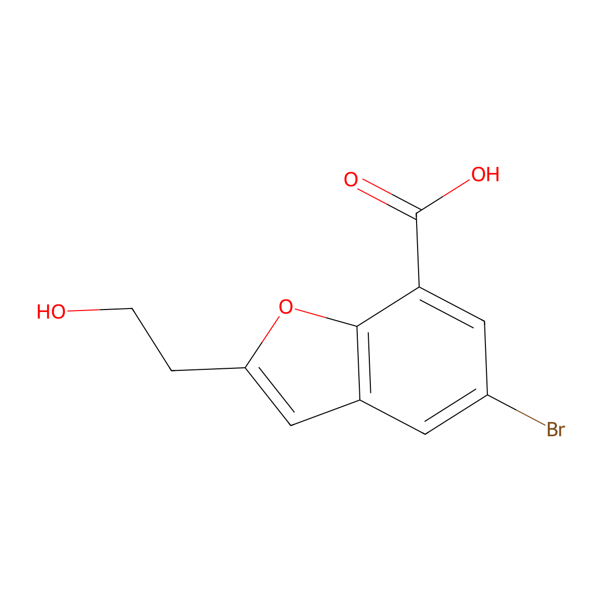 5-Bromo-2-(2-hydroxyethyl)-1-benzofuran-7-carboxylic acid molecular structure, CAS 2126178-32-1
