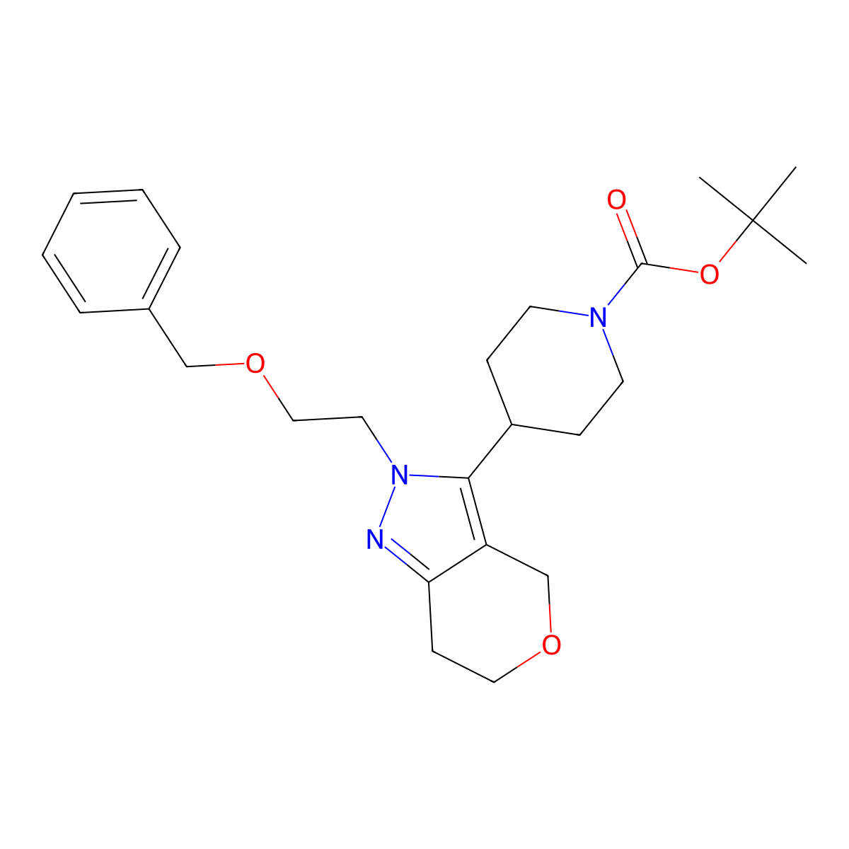 tert-butyl 4-{2-[2-(benzyloxy)ethyl]-2H,4H,6H,7H-pyrano[4,3-c]pyrazol-3-yl}piperidine-1-carboxylate molecular structure, CAS 2126178-61-6