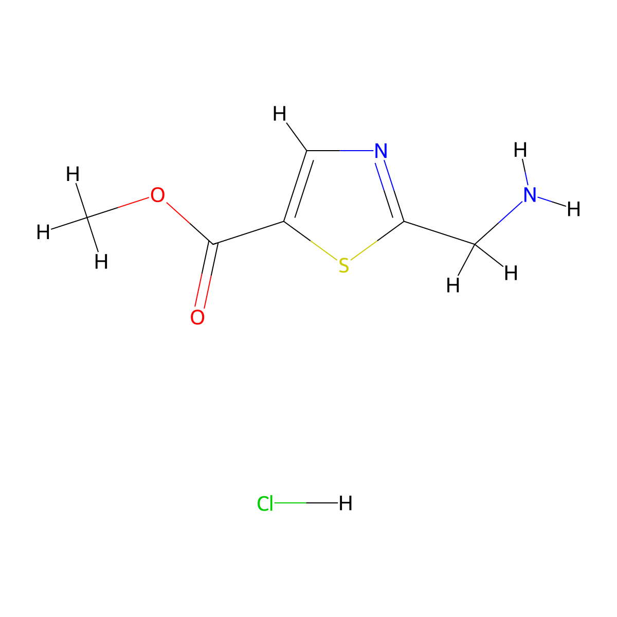 Methyl 2-(aminomethyl)-1,3-thiazole-5-carboxylate hydrochloride molecular structure, CAS 2126178-66-1