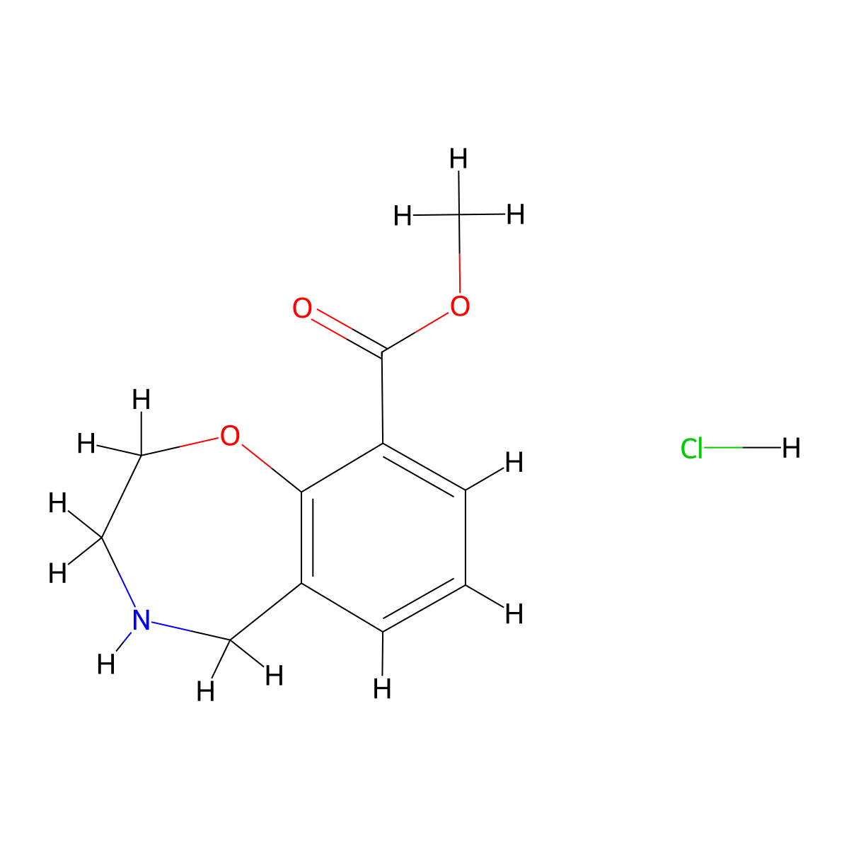 Methyl 2,3,4,5-tetrahydro-1,4-benzoxazepine-9-carboxylate hydrochloride molecular structure, CAS 2126178-86-5