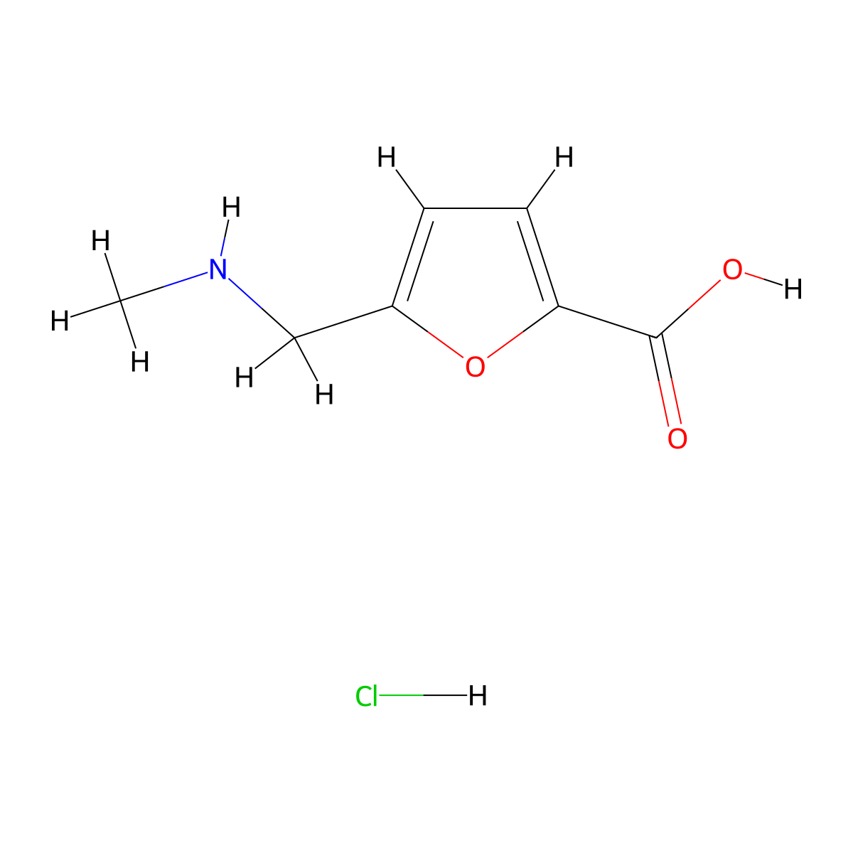 5-[(Methylamino)methyl]furan-2-carboxylic acid hydrochloride molecular structure, CAS 2126178-90-1