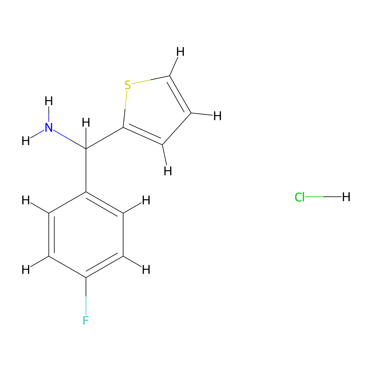(4-Fluorophenyl)(thiophen-2-yl)methanamine hydrochloride molecular structure, CAS 2126179-15-3