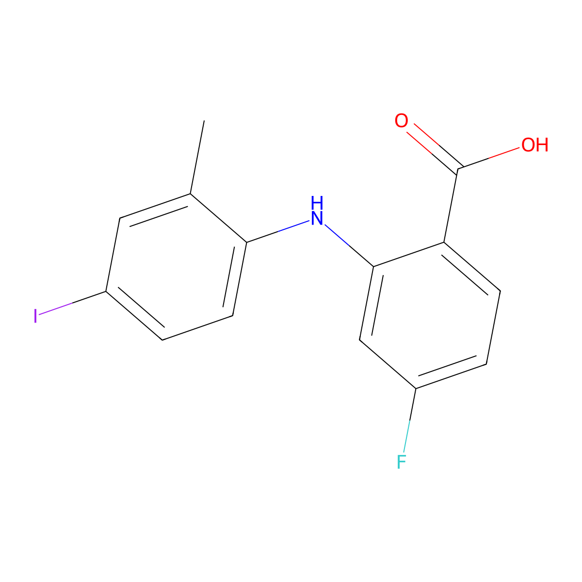 4-Fluoro-2-((4-iodo-2-methylphenyl)amino)benzoic acid molecular structure, CAS 212628-43-8