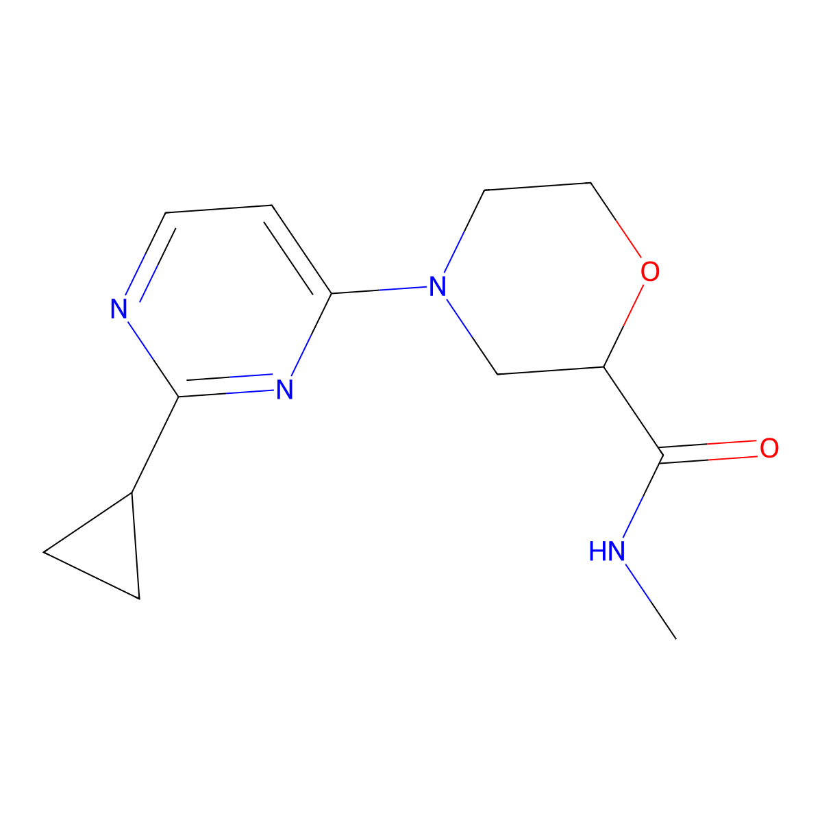 4-(2-cyclopropylpyrimidin-4-yl)-N-methylmorpholine-2-carboxamide molecular structure, CAS 2126673-14-9