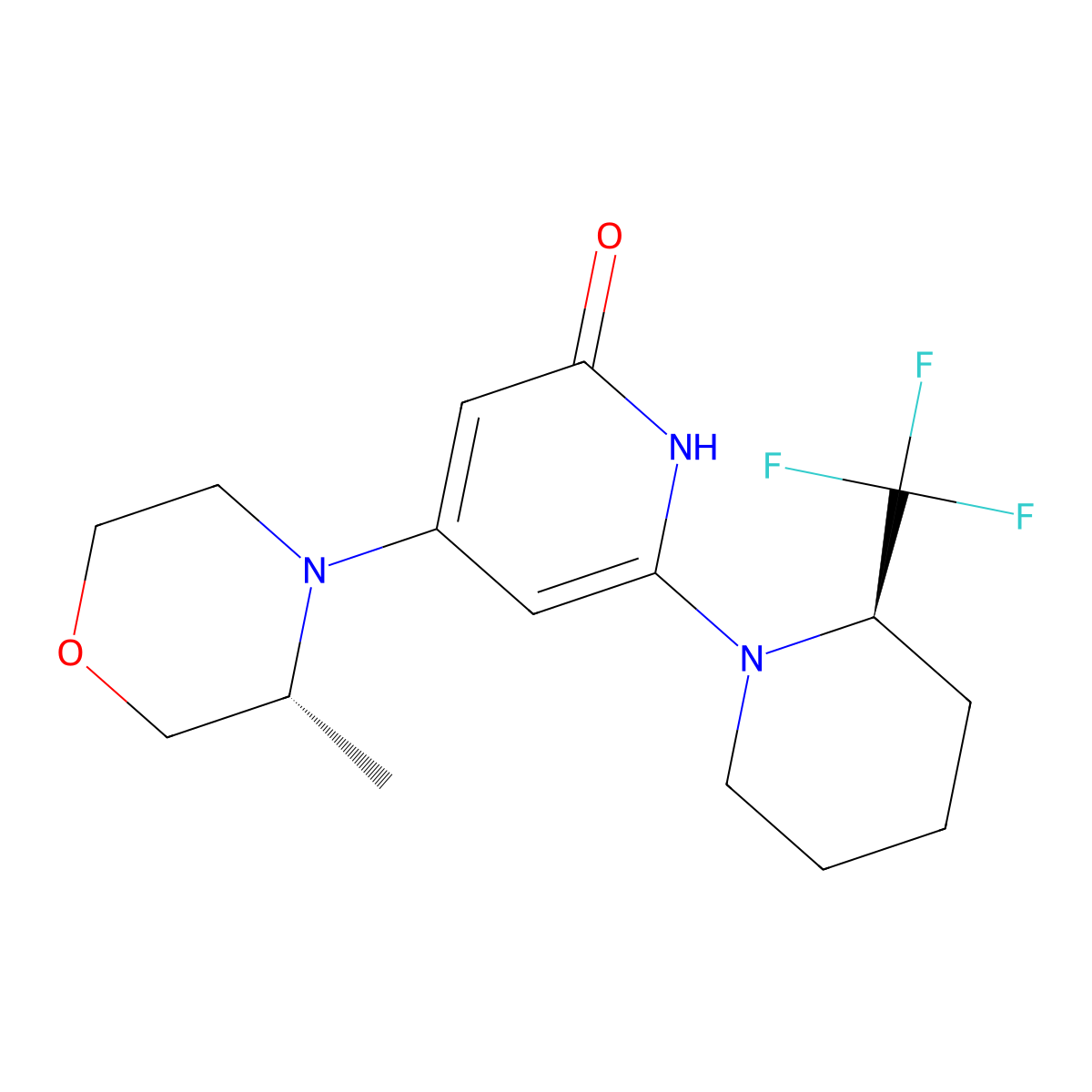 4-[(3R)-3-methylmorpholin-4-yl]-6-[(2R)-2-(trifluoromethyl)piperidin-1-yl]-1,2-dihydropyridin-2-one molecular structure, CAS 2126737-28-6