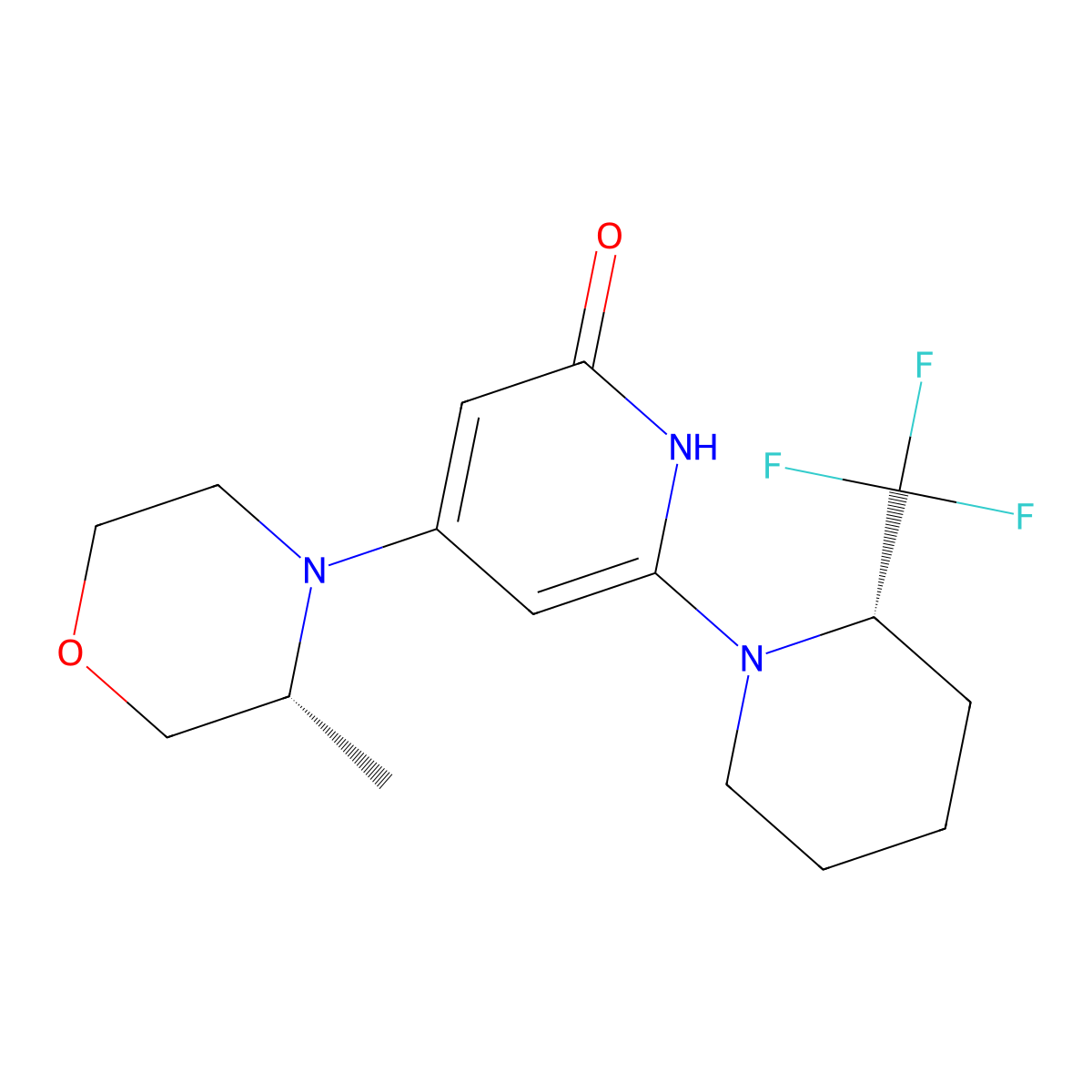 4-[(3R)-3-methylmorpholin-4-yl]-6-[(2S)-2-(trifluoromethyl)piperidin-1-yl]-1,2-dihydropyridin-2-one molecular structure, CAS 2126737-29-7