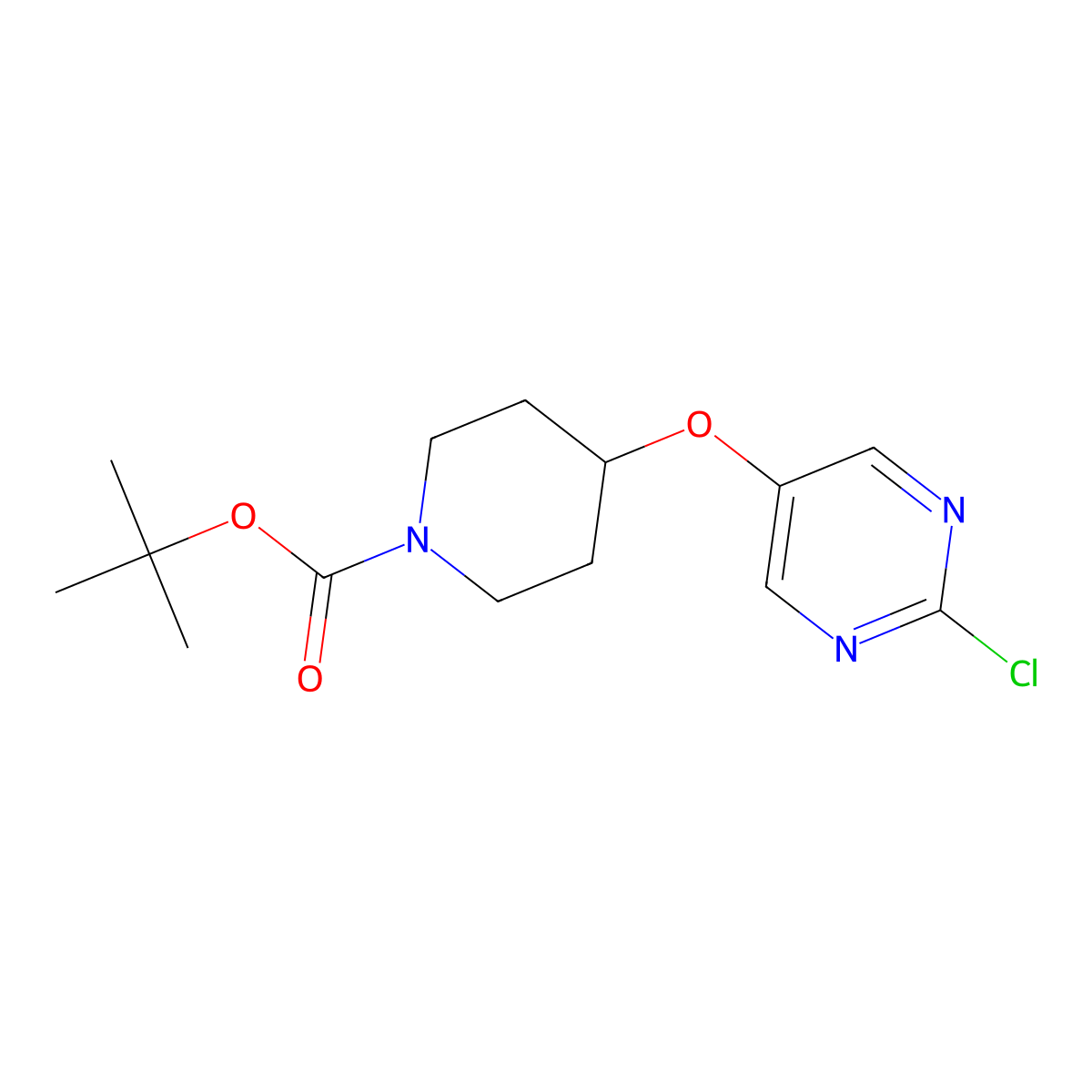 Tert-butyl 4-((2-chloropyrimidin-5-yl)oxy)piperidine-1-carboxylate molecular structure, CAS 2126804-02-0