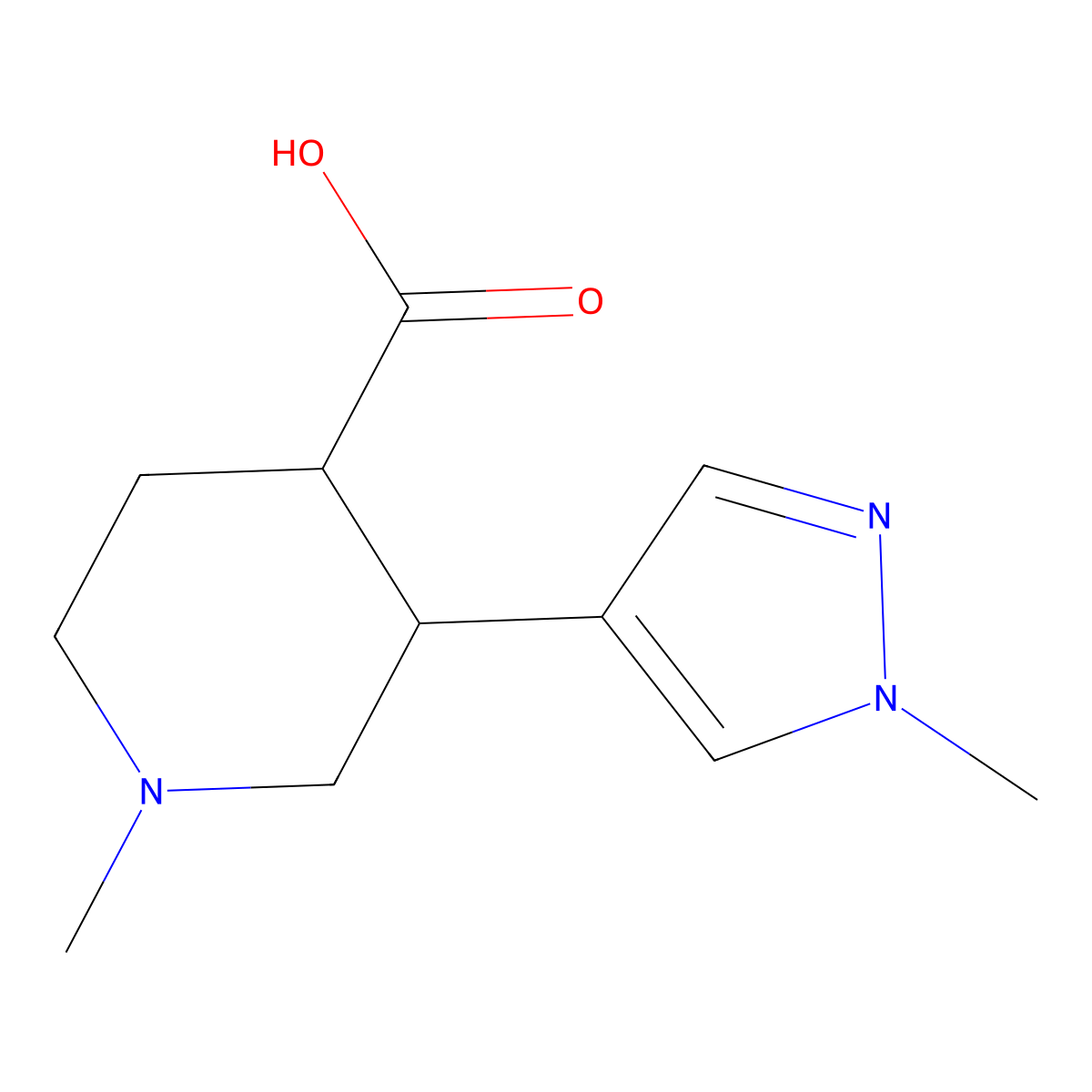 1-methyl-3-(1-methyl-1H-pyrazol-4-yl)piperidine-4-carboxylic acid molecular structure, CAS 2127056-19-1