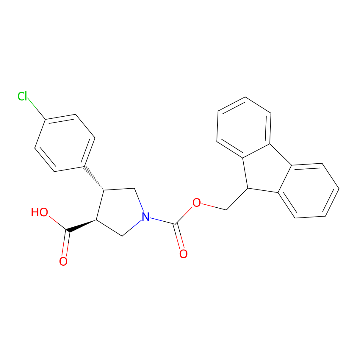 rac-(3R,4S)-4-(4-chlorophenyl)-1-{[(9H-fluoren-9-yl)methoxy]carbonyl}pyrrolidine-3-carboxylic acid molecular structure, CAS 2127056-95-3