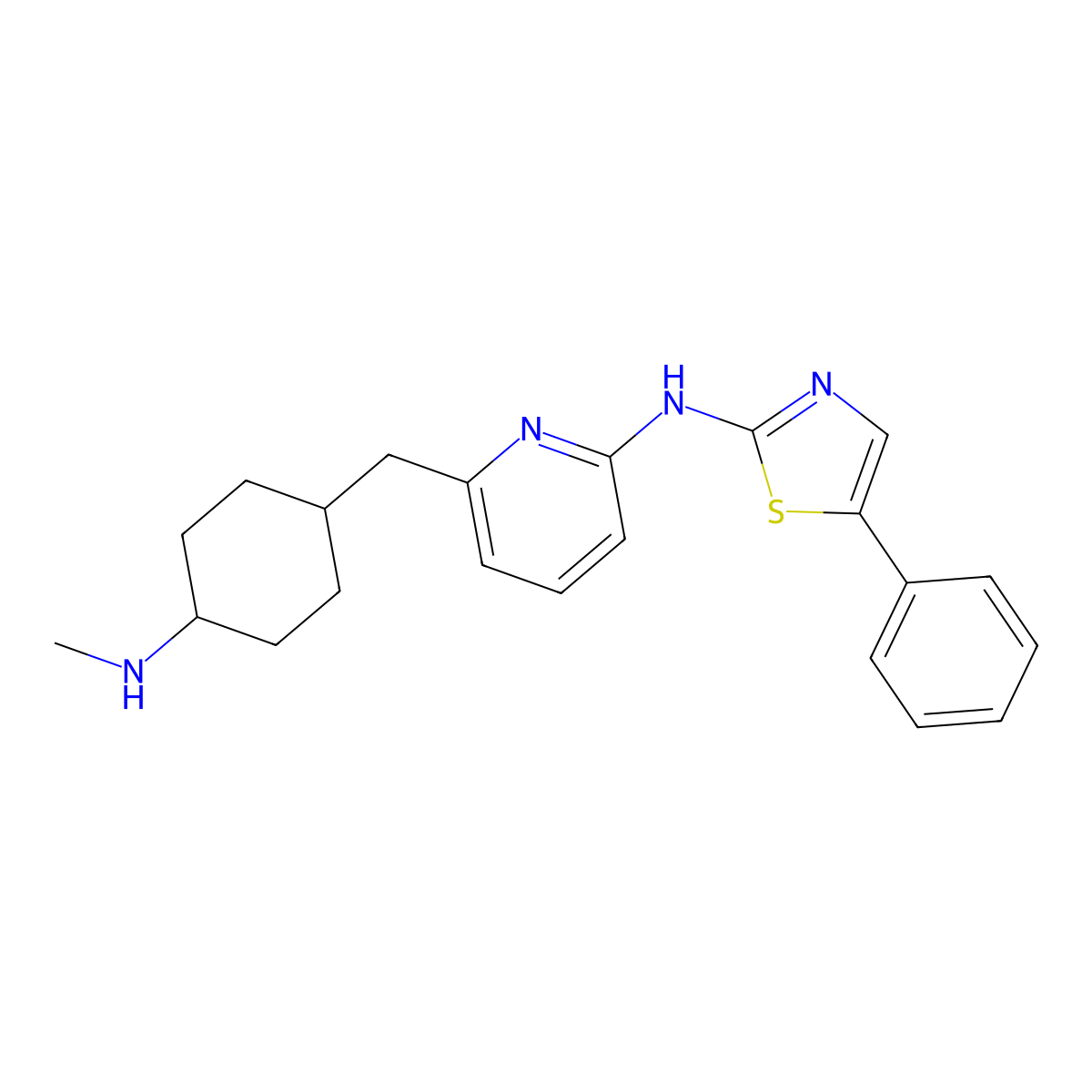N-(6-((4-(Methylamino)cyclohexyl)methyl)pyridin-2-yl)-5-phenylthiazol-2-amine molecular structure, CAS 2127069-58-1