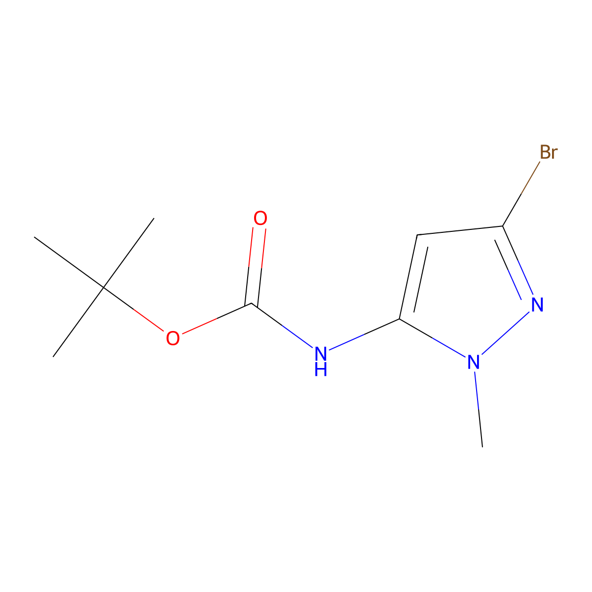 Tert-butyl (3-bromo-1-methyl-1H-pyrazol-5-YL)carbamate molecular structure, CAS 2127110-57-8