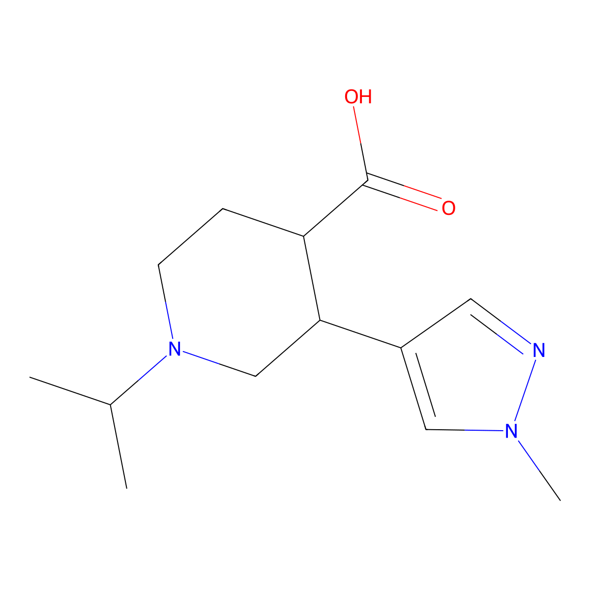 3-(1-methyl-1H-pyrazol-4-yl)-1-(propan-2-yl)piperidine-4-carboxylic acid molecular structure, CAS 2127241-66-9