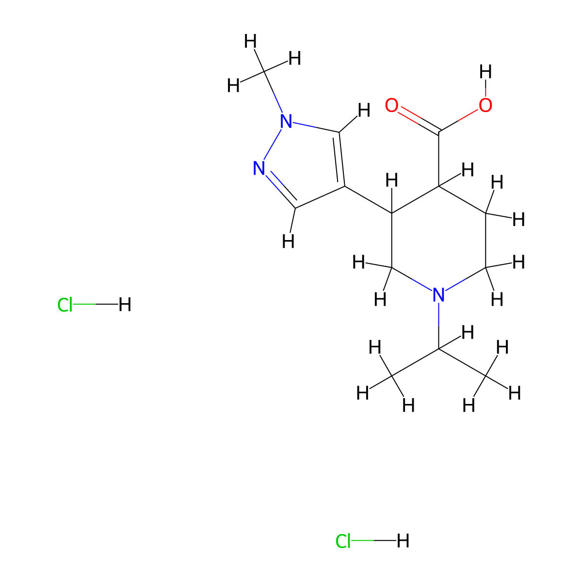 3-(1-Methyl-1h-pyrazol-4-yl)-1-(propan-2-yl)piperidine-4-carboxylic acid dihydrochloride molecular structure, CAS 2127241-67-0
