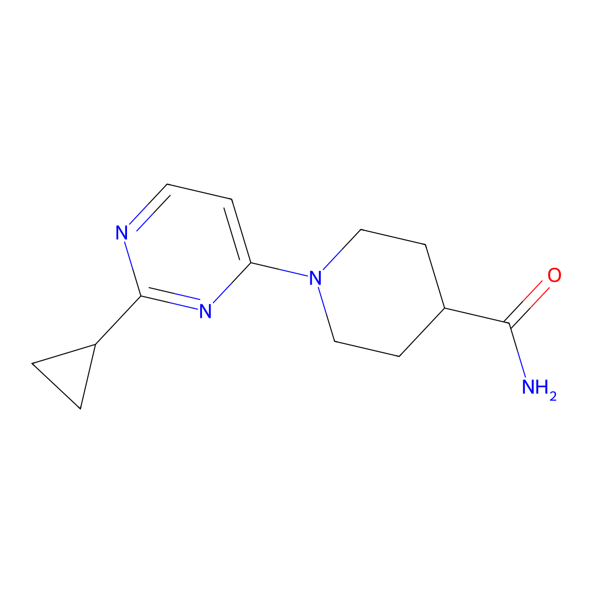 1-(2-Cyclopropylpyrimidin-4-yl)piperidine-4-carboxamide molecular structure, CAS 2127317-84-2