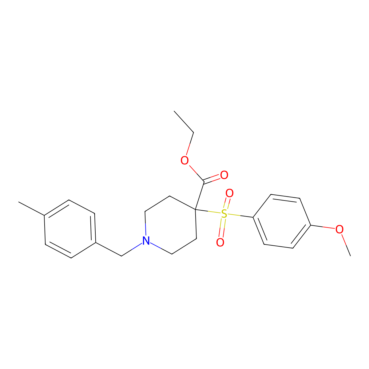 Ethyl 4-(4-methoxyphenyl)sulfonyl-1-[(4-methylphenyl)methyl]piperidine-4-carboxylate molecular structure, CAS 212770-64-4