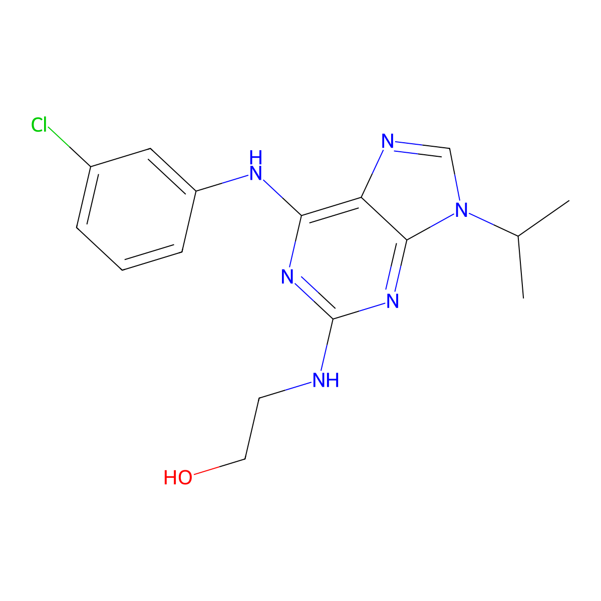 2-({6-[(3-Chlorophenyl)amino]-9-isopropyl-9H-purin-2-yl}amino)ethanol molecular structure, CAS 212779-48-1