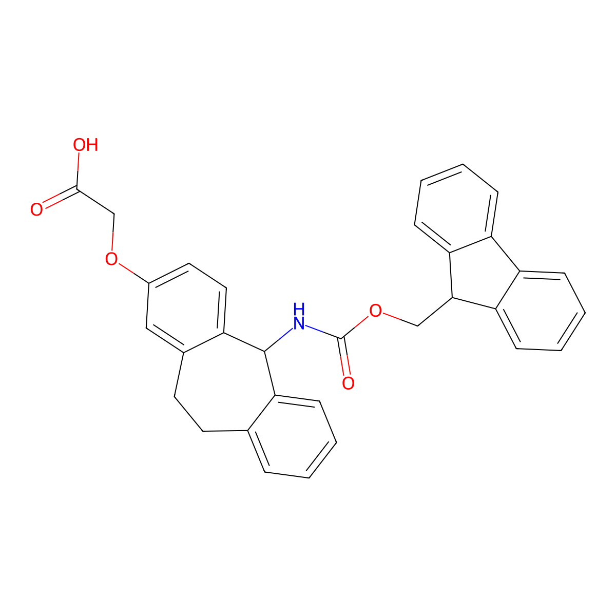 2-((5-(((9H-Fluoren-9-ylmethoxy)carbonyl)amino)-10,11-dihydro-5H-dibenzo(a,d)cyclohepten-2-yl)oxy)acetic acid molecular structure, CAS 212783-75-0