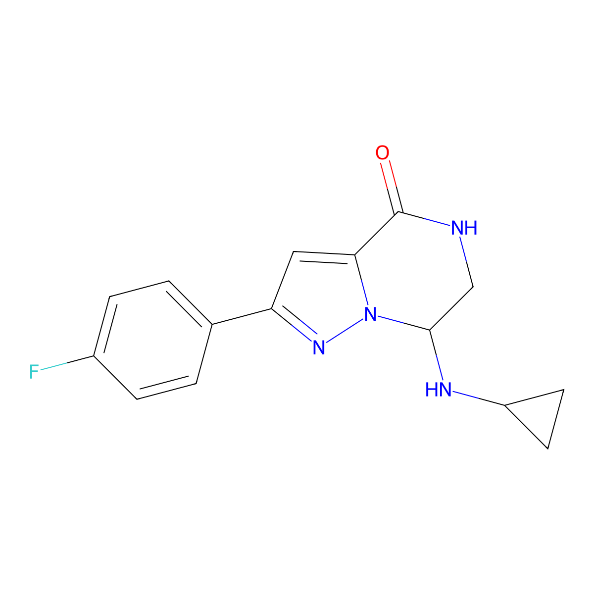 7-(cyclopropylamino)-2-(4-fluorophenyl)-6,7-dihydropyrazolo[1,5-a]pyrazin-4(5H)-one molecular structure, CAS 2127841-97-6