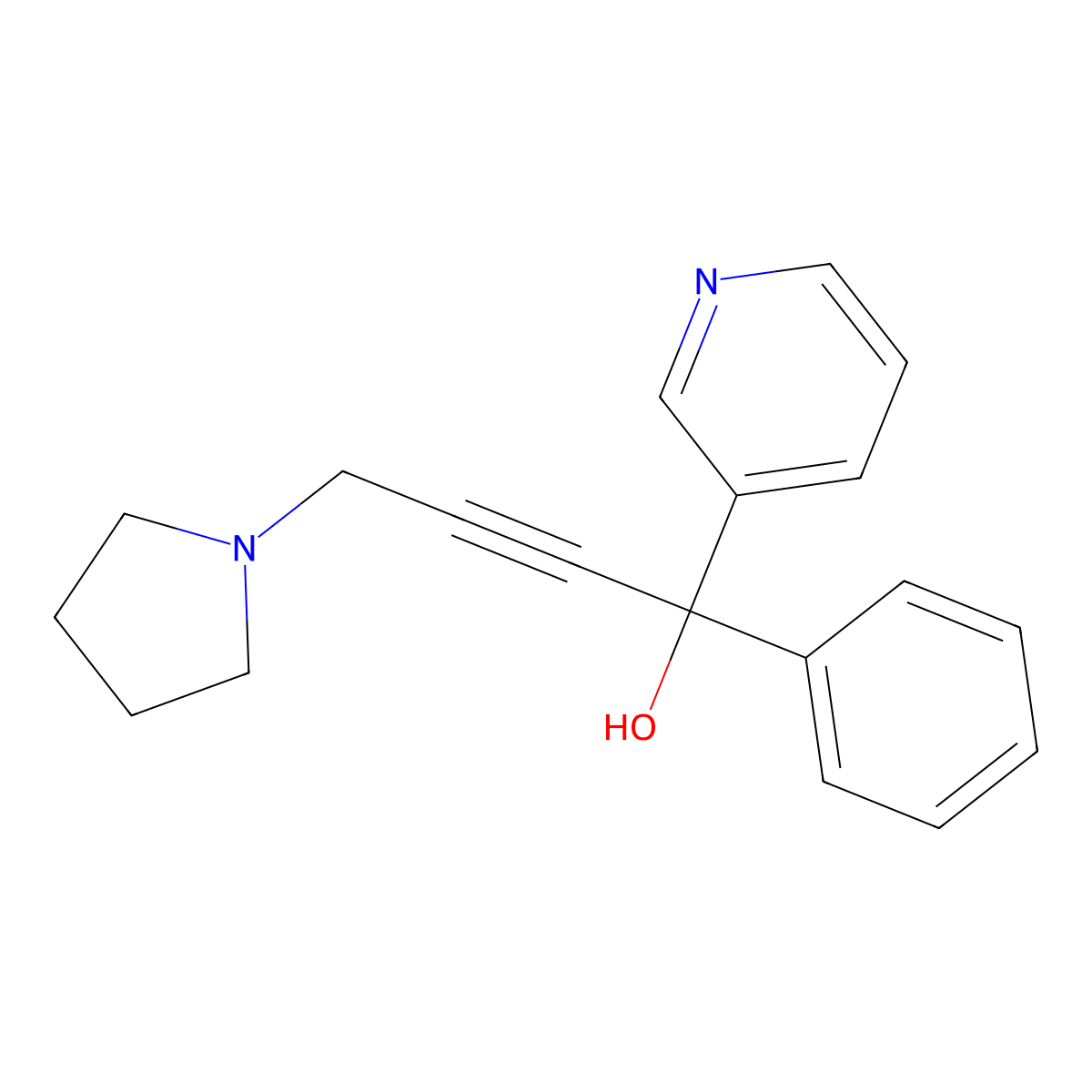 3-Pyridinemethanol, alpha-phenyl-alpha-(3-(1-pyrrolidinyl)-1-propynyl)- molecular structure, CAS 2128-78-1