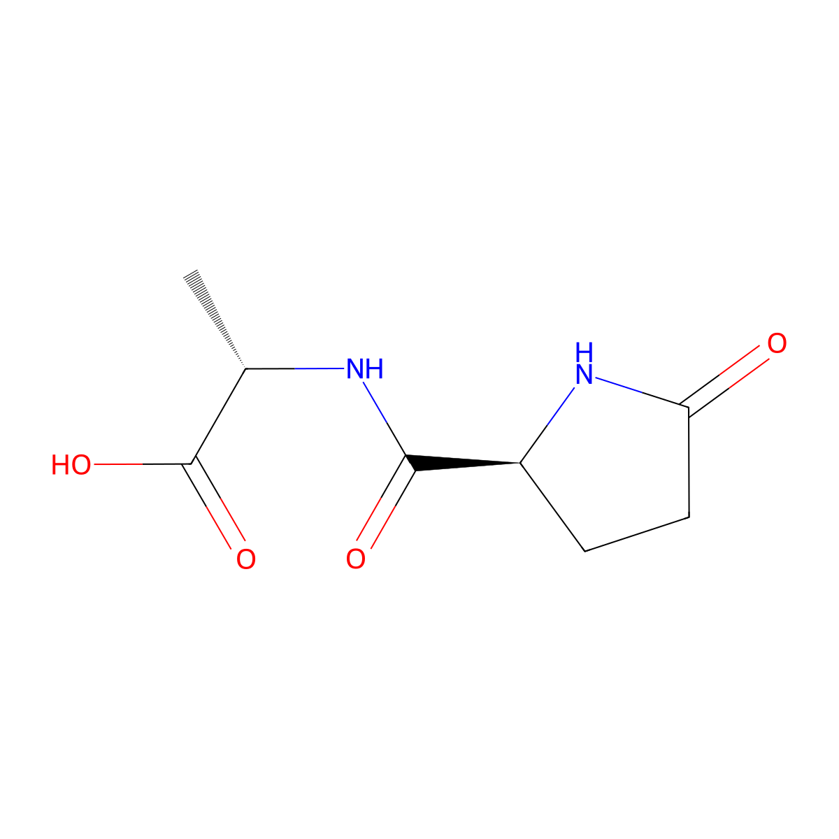 L-pyroglutamyl-L-alanine molecular structure, CAS 21282-08-6