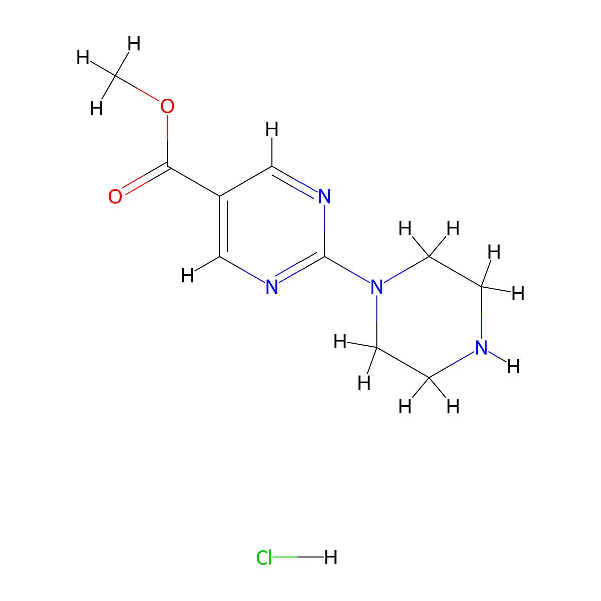 Methyl 2-(piperazin-1-yl)pyrimidine-5-carboxylate hydrochloride molecular structure, CAS 2128672-32-0