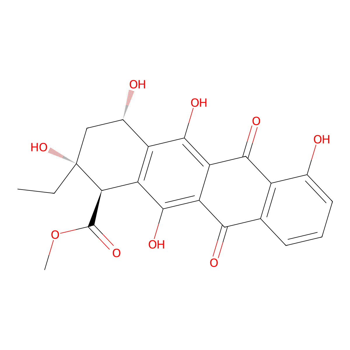 Methyl (1R,2R,4S)-2-ethyl-1,2,3,4,6,11-hexahydro-2,4,5,7,12-pentahydroxy-6,11-dioxo-1-naphthacenecarboxylate molecular structure, CAS 21288-60-8