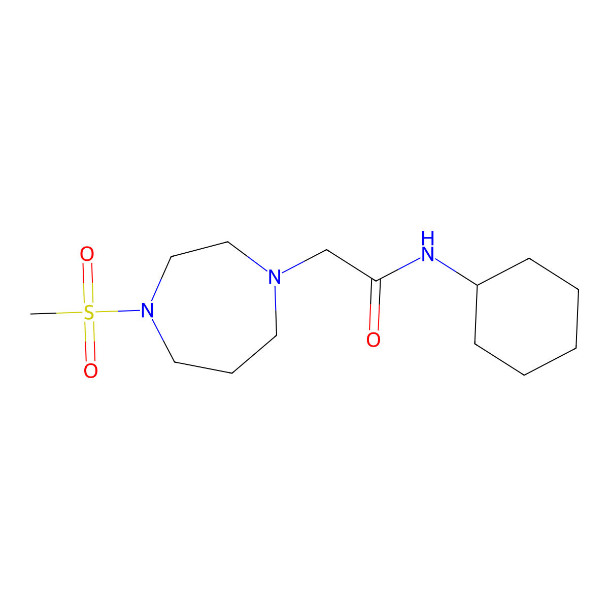 N-cyclohexyl-2-(4-methanesulfonyl-1,4-diazepan-1-yl)acetamide molecular structure, CAS 2129023-16-9