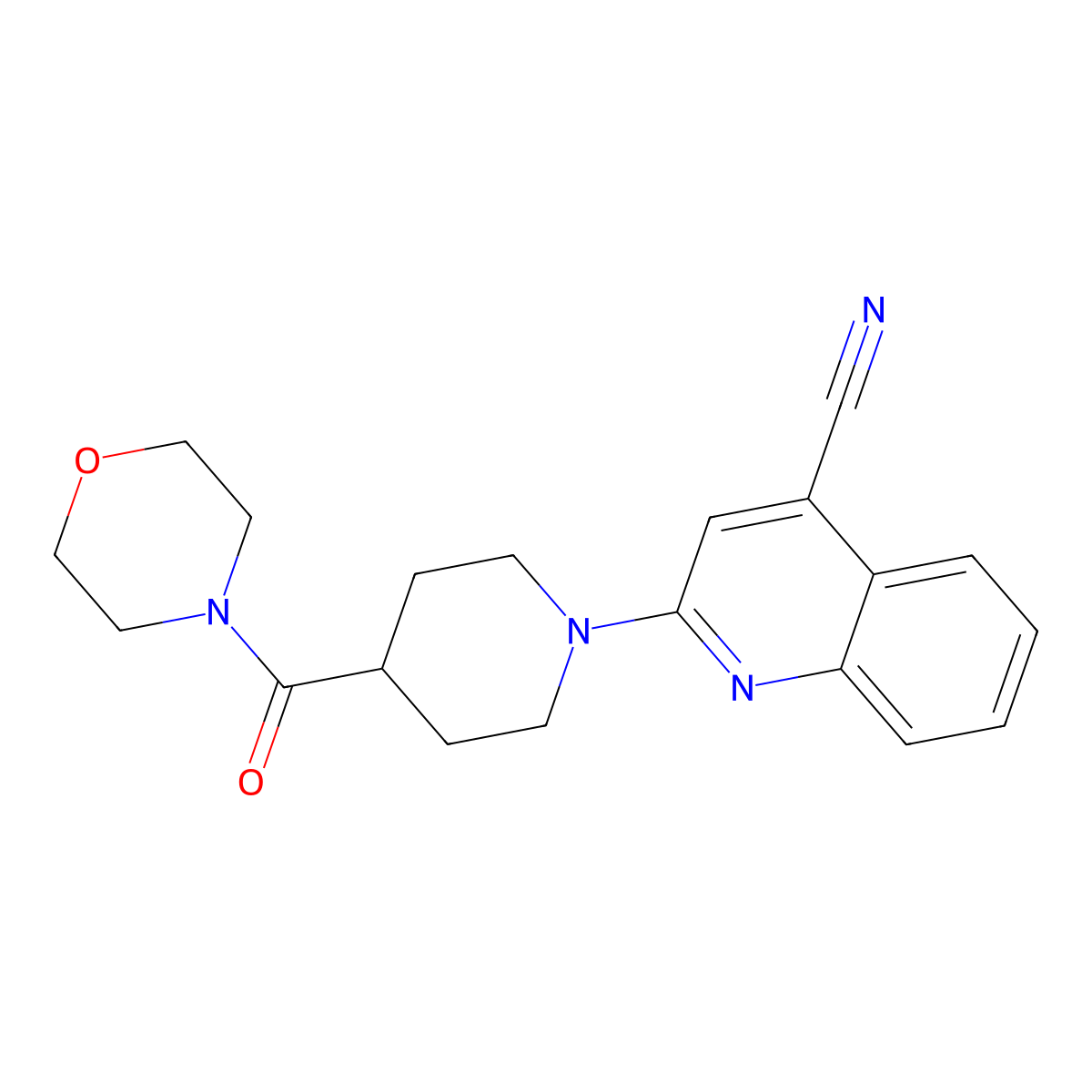 2-[4-(Morpholine-4-carbonyl)piperidin-1-yl]quinoline-4-carbonitrile molecular structure, CAS 2129029-81-6