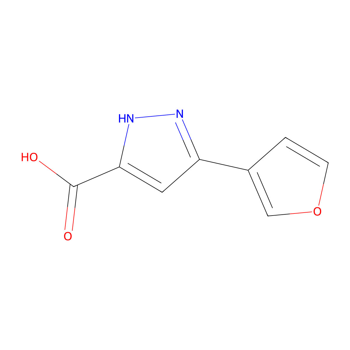 3-(furan-3-yl)-1H-pyrazole-5-carboxylic acid molecular structure, CAS 2129110-26-3