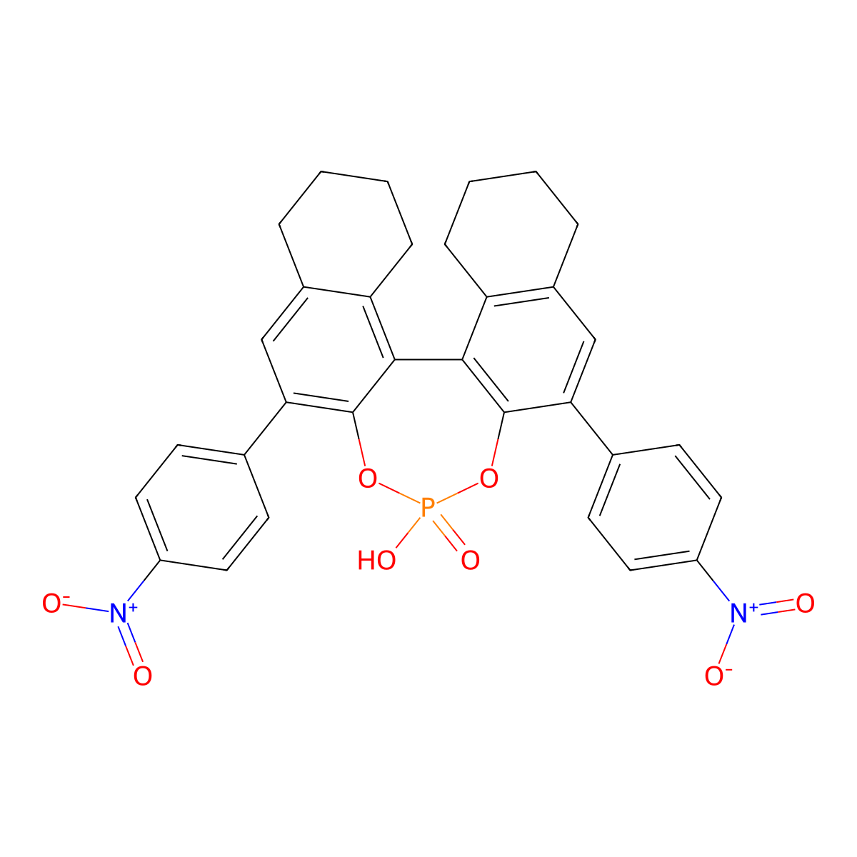 (11bS)-4-Hydroxy-2,6-bis(4-nitrophenyl)-8,9,10,11,12,13,14,15-octahydrodinaphtho[2,1-d:1',2'-f][1,3,2]dioxaphosphepine 4-oxide molecular structure, CAS 2129645-31-2