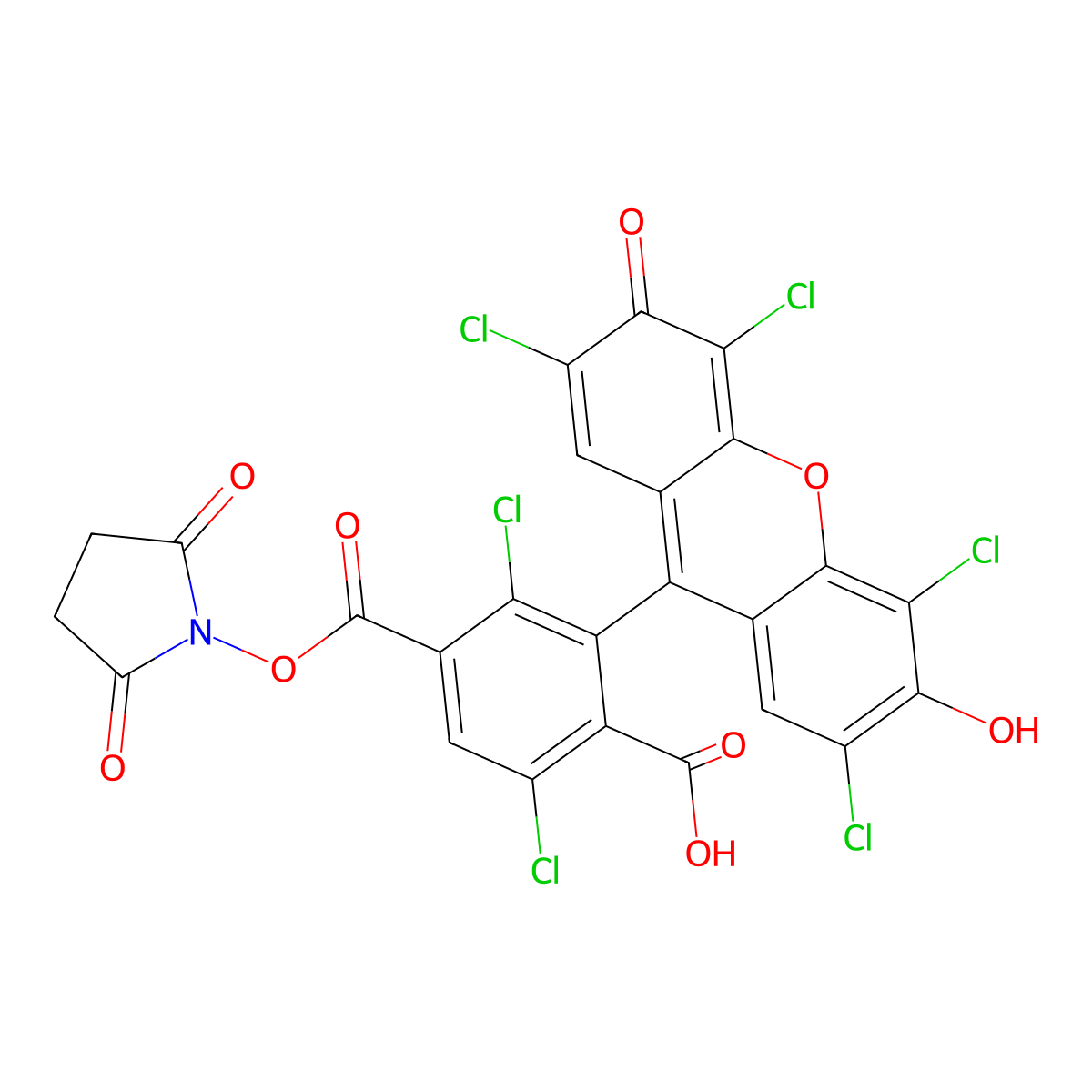 3,6-Dichloro-4-(2,5-dioxopyrrolidin-1-yl)oxycarbonyl-2-(2,4,5,7-tetrachloro-3-hydroxy-6-oxoxanthen-9-yl)benzoic acid molecular structure, CAS 2129651-79-0