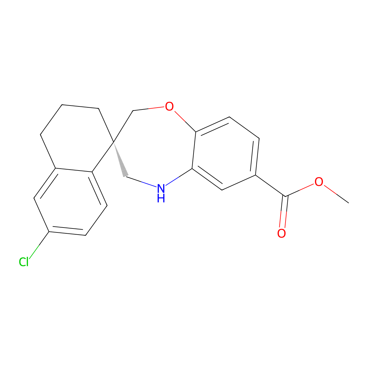 (R)-Methyl 6-chloro-3,4,4,5-tetrahydro-2H,2H-spiro[benzo[B][1,4]oxazepine-3,1-naphthalene]-7-carboxylate molecular structure, CAS 2130069-24-6