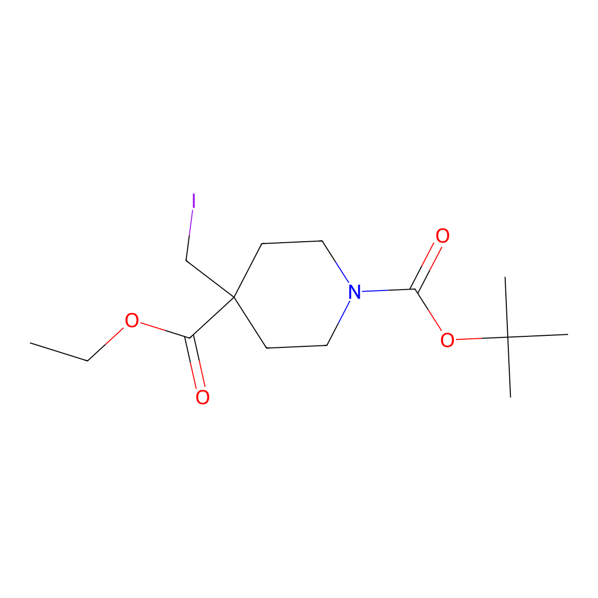 1-tert-Butyl 4-ethyl 4-(iodomethyl)piperidine-1,4-dicarboxylate molecular structure, CAS 213013-98-0