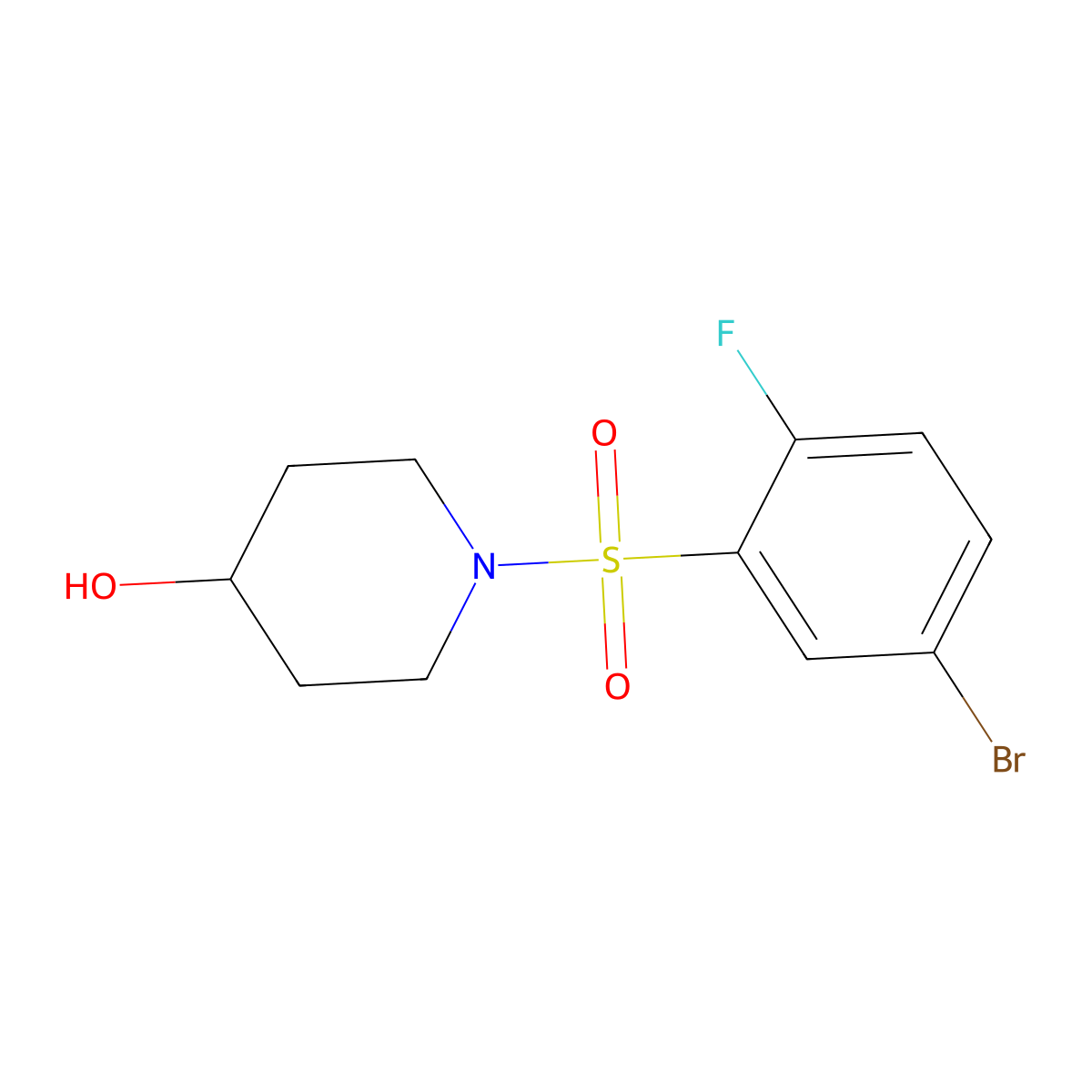 1-[(5-Bromo-2-fluorobenzene)sulfonyl]piperidin-4-ol molecular structure, CAS 2130454-39-4