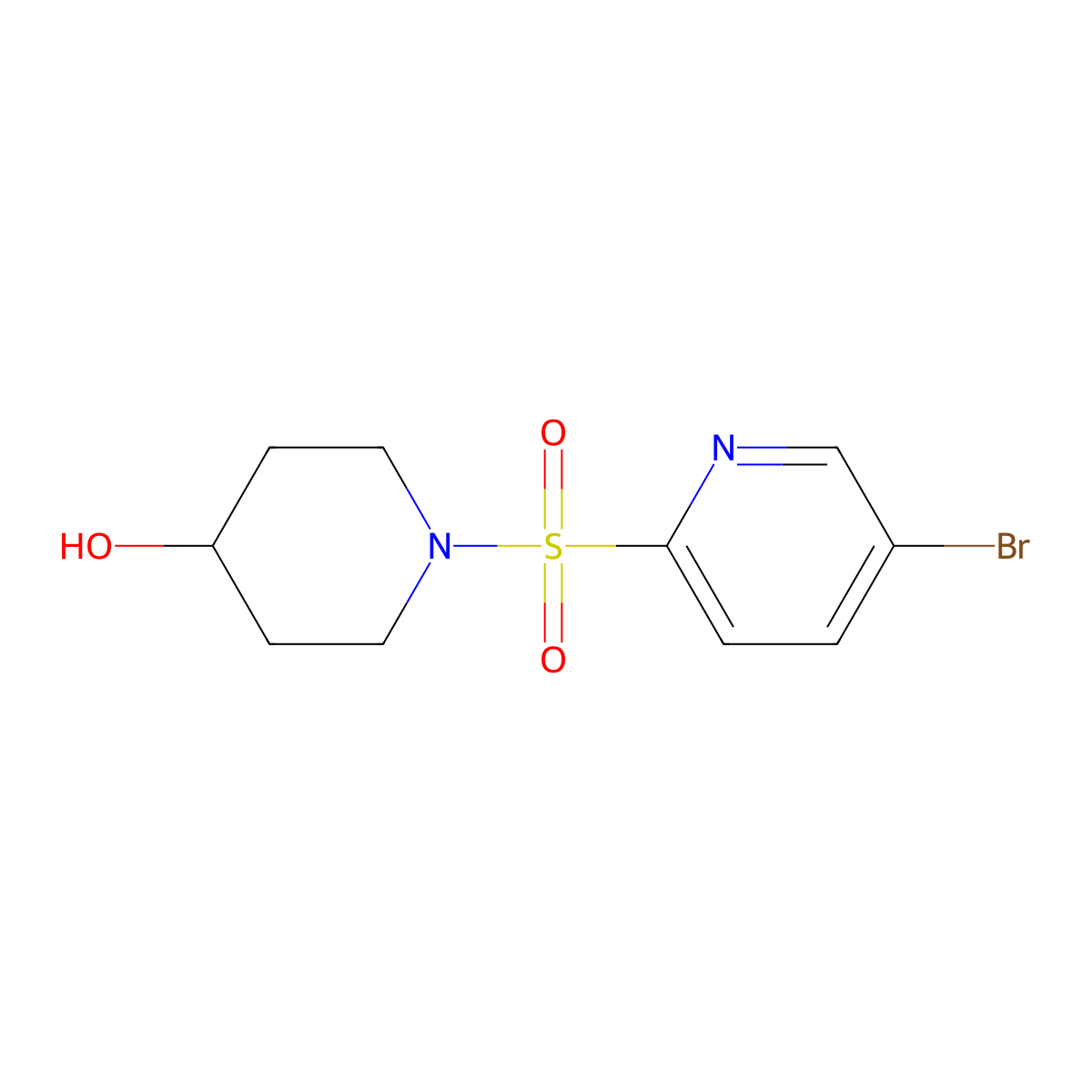 1-((5-Bromopyridin-2-YL)sulfonyl)piperidin-4-OL molecular structure, CAS 2130455-43-3