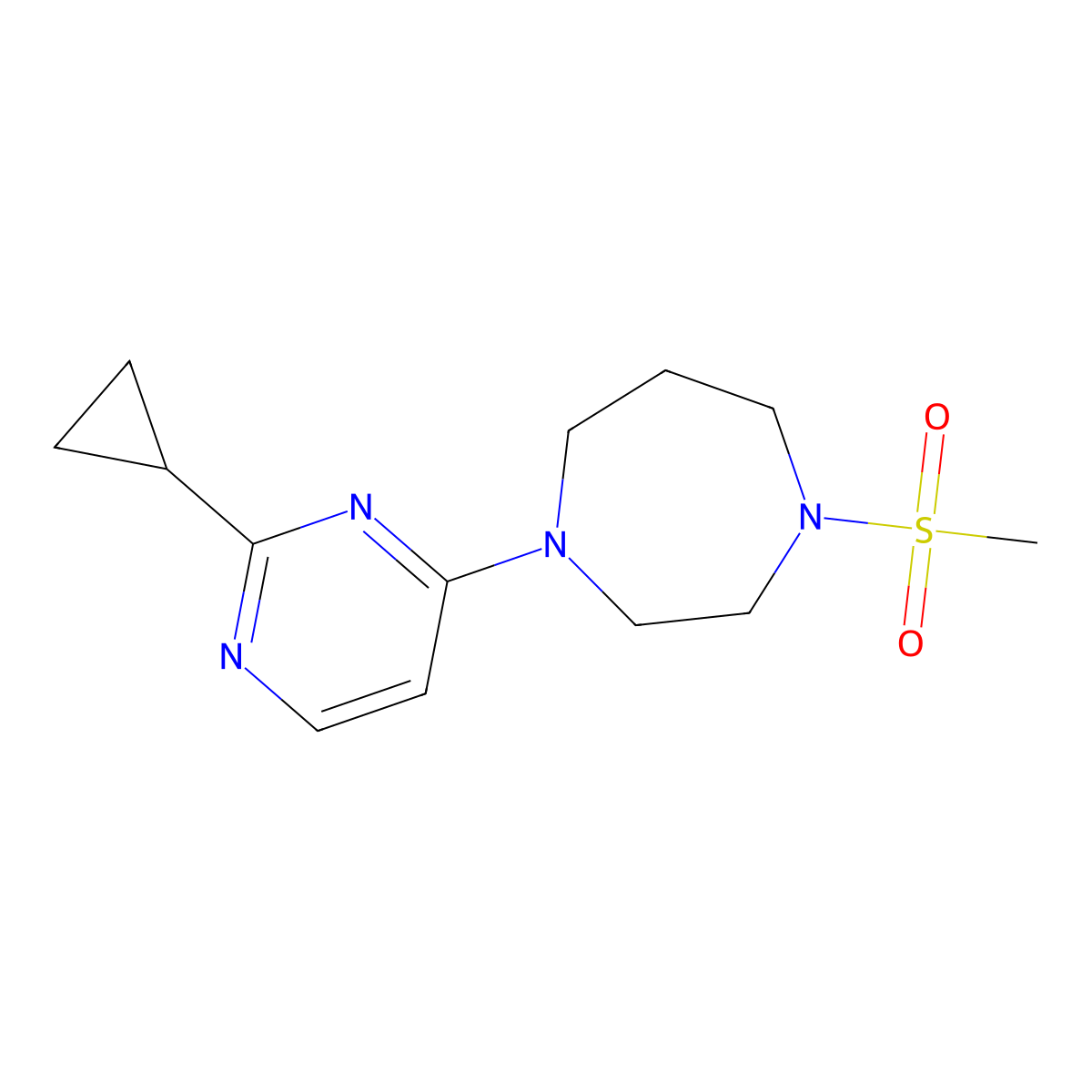 1-(2-Cyclopropylpyrimidin-4-yl)-4-methanesulfonyl-1,4-diazepane molecular structure, CAS 2130677-28-8