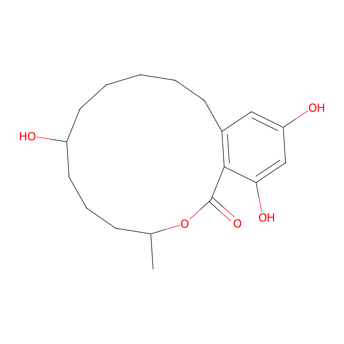 7,14,16-Trihydroxy-3-methyl-3,4,5,6,7,8,9,10,11,12-decahydro-1H-2-benzoxacyclotetradecin-1-one molecular structure, CAS 21307-30-2