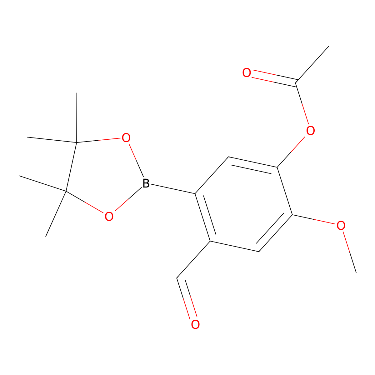 4-Formyl-2-methoxy-5-(tetramethyl-1,3,2-dioxaborolan-2-yl)phenyl acetate molecular structure, CAS 2130752-10-0