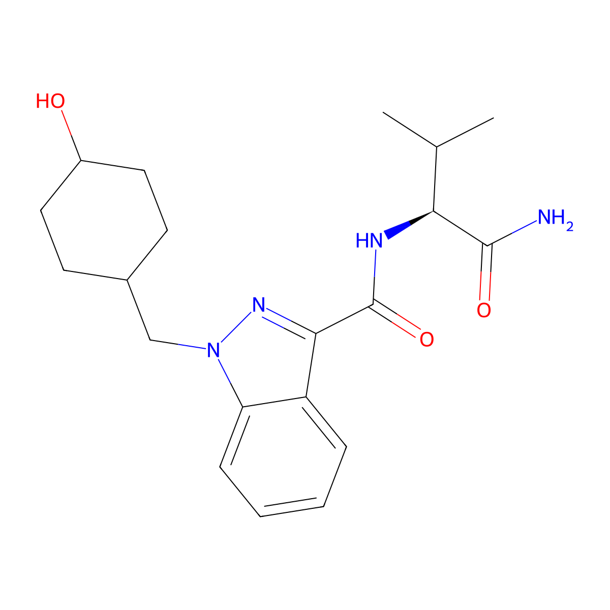 (S)-N-(1-Amino-3-methyl-1-oxobutan-2-yl)-1-((4-hydroxycyclohexyl)methyl)-1H-indazole-3-carboxamide molecular structure, CAS 2130879-83-1