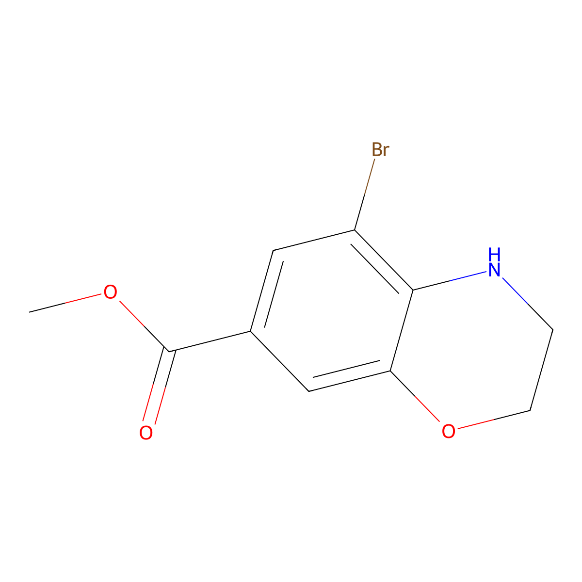Methyl 5-bromo-3,4-dihydro-2H-benzo[b][1,4]oxazine-7-carboxylate molecular structure, CAS 2131191-71-2