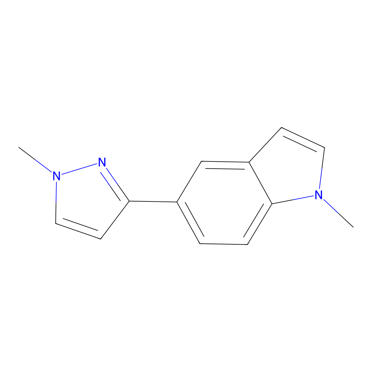 1-methyl-5-(1-methyl-1H-pyrazol-3-yl)-1H-indole molecular structure, CAS 2131194-26-6