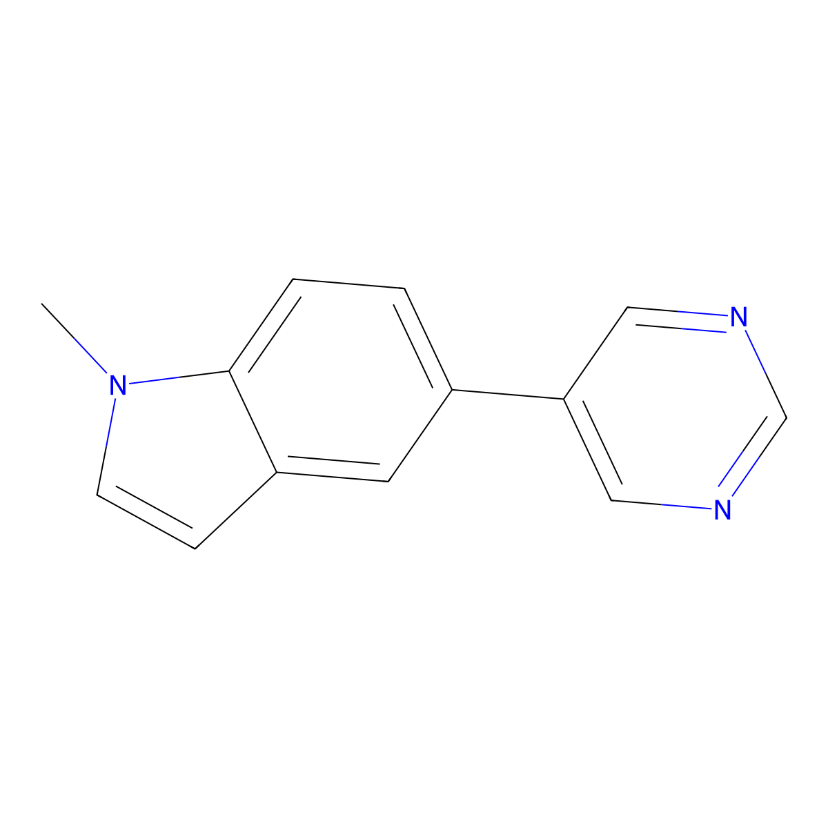 1-Methyl-5-(5-pyrimidinyl)-1H-indole molecular structure, CAS 2131197-60-7