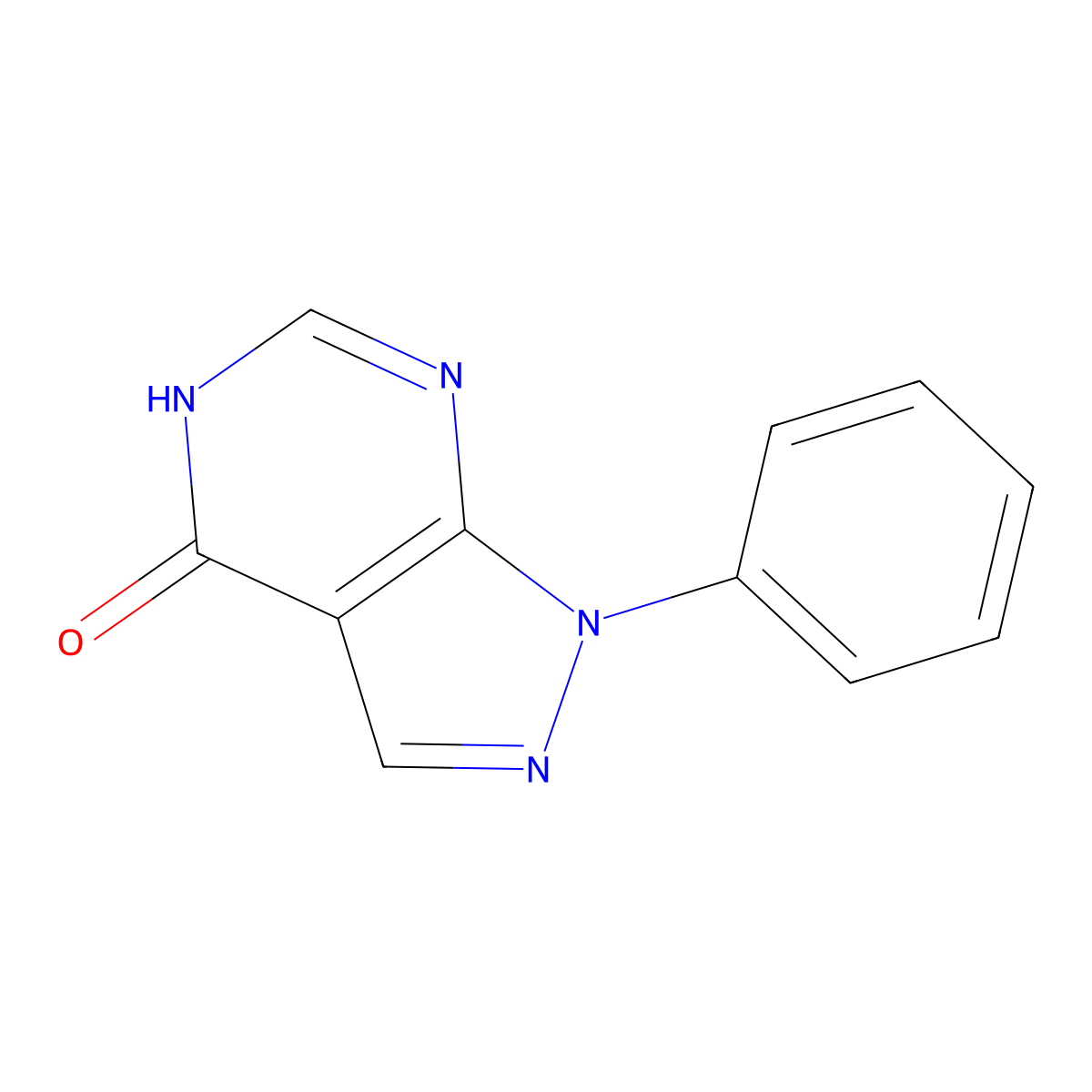 1,5-dihydro-1-phenyl-4H-pyrazolo(3,4-d)pyrimidin-4-one molecular structure, CAS 21314-17-0