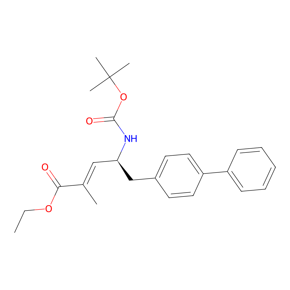 (S,E)-ethyl 5-([1,1'-biphenyl]-4-yl)-4-((tert-butoxycarbonyl)amino)-2-methylpent-2-enoate molecular structure, CAS 2131788-25-3