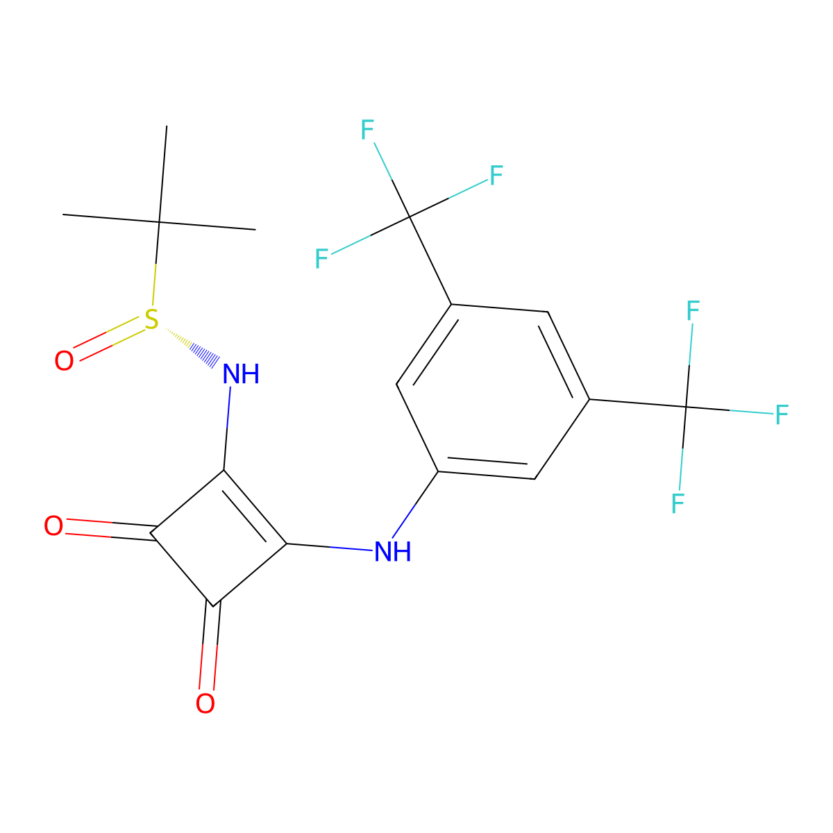 (R)-N-(2-((3,5-bis(Trifluoromethyl)phenyl)amino)-3,4-dioxocyclobut-1-en-1-yl)-2-methylpropane-2-sulfinamide molecular structure, CAS 2131795-14-5
