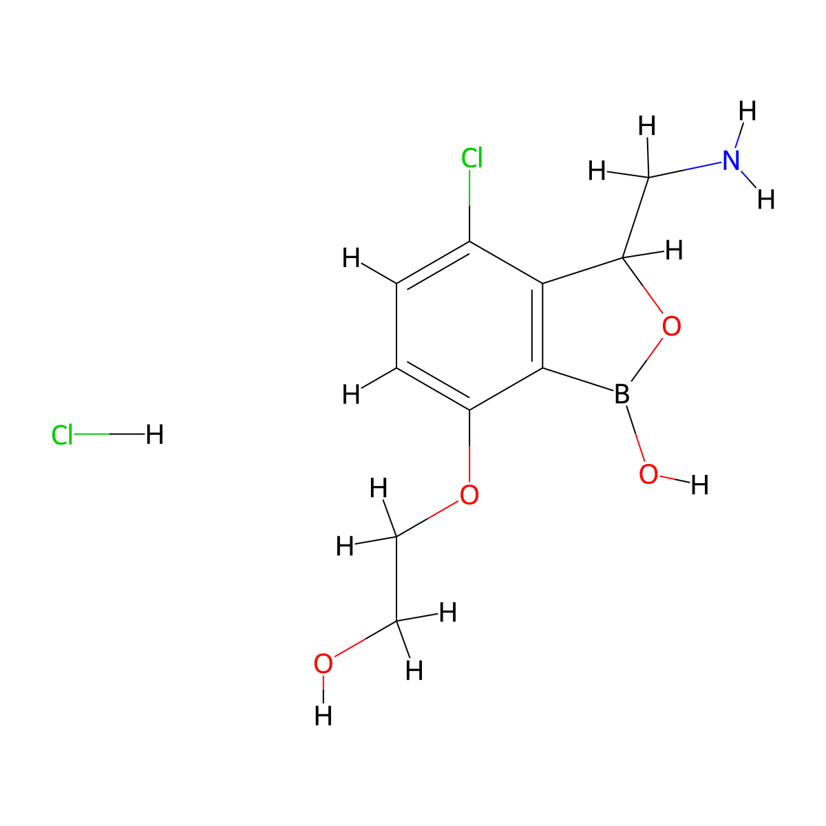 3-(aminomethyl)-4-chloro-7-(2-hydroxyethoxy)benzo[c][1,2]oxaborol-1(3H)-ol hydrochloride molecular structure, CAS 2131797-85-6