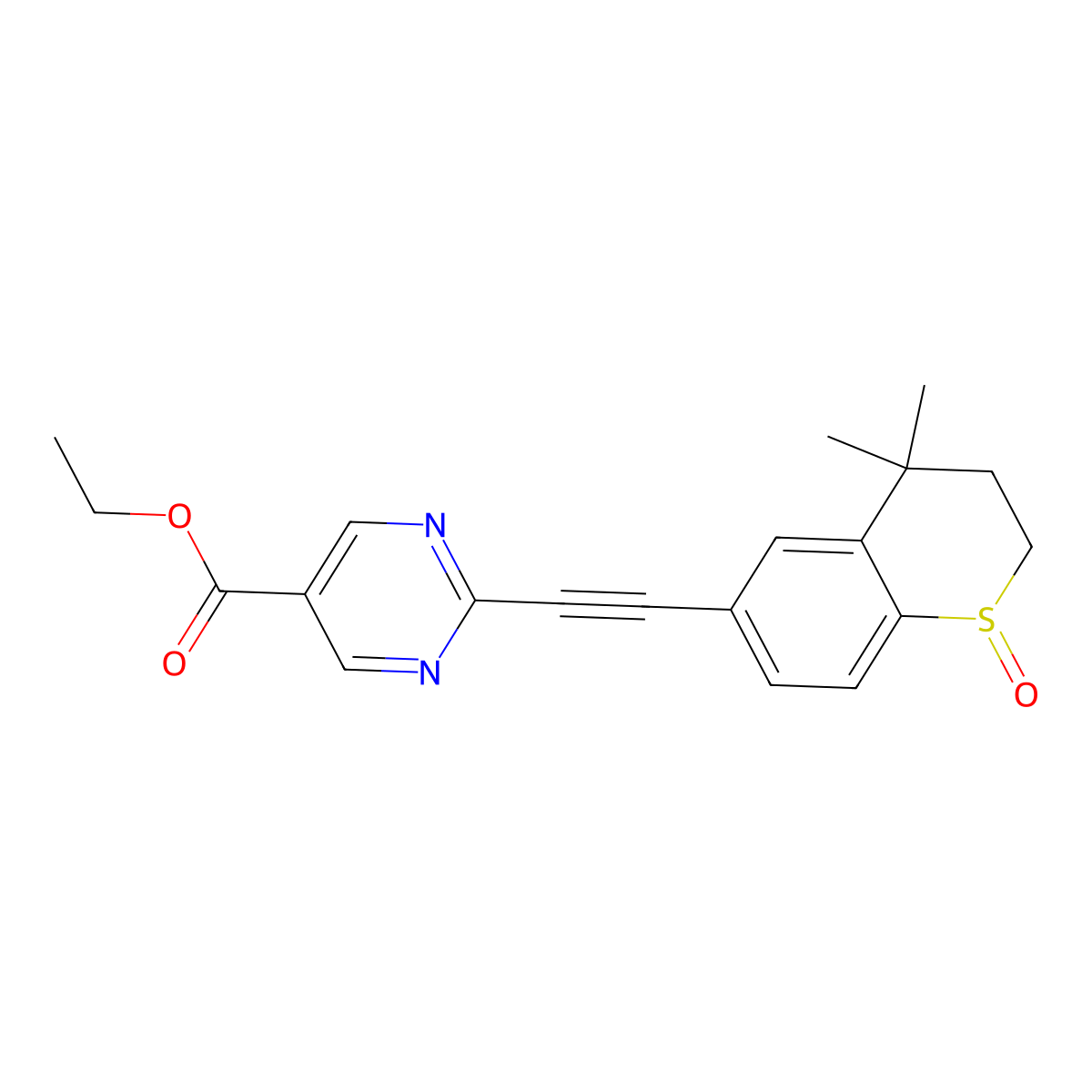 Ethyl 2-[2-(4,4-dimethyl-1-oxo-2,3-dihydrothiochromen-6-yl)ethynyl]pyrimidine-5-carboxylate molecular structure, CAS 2131803-90-0