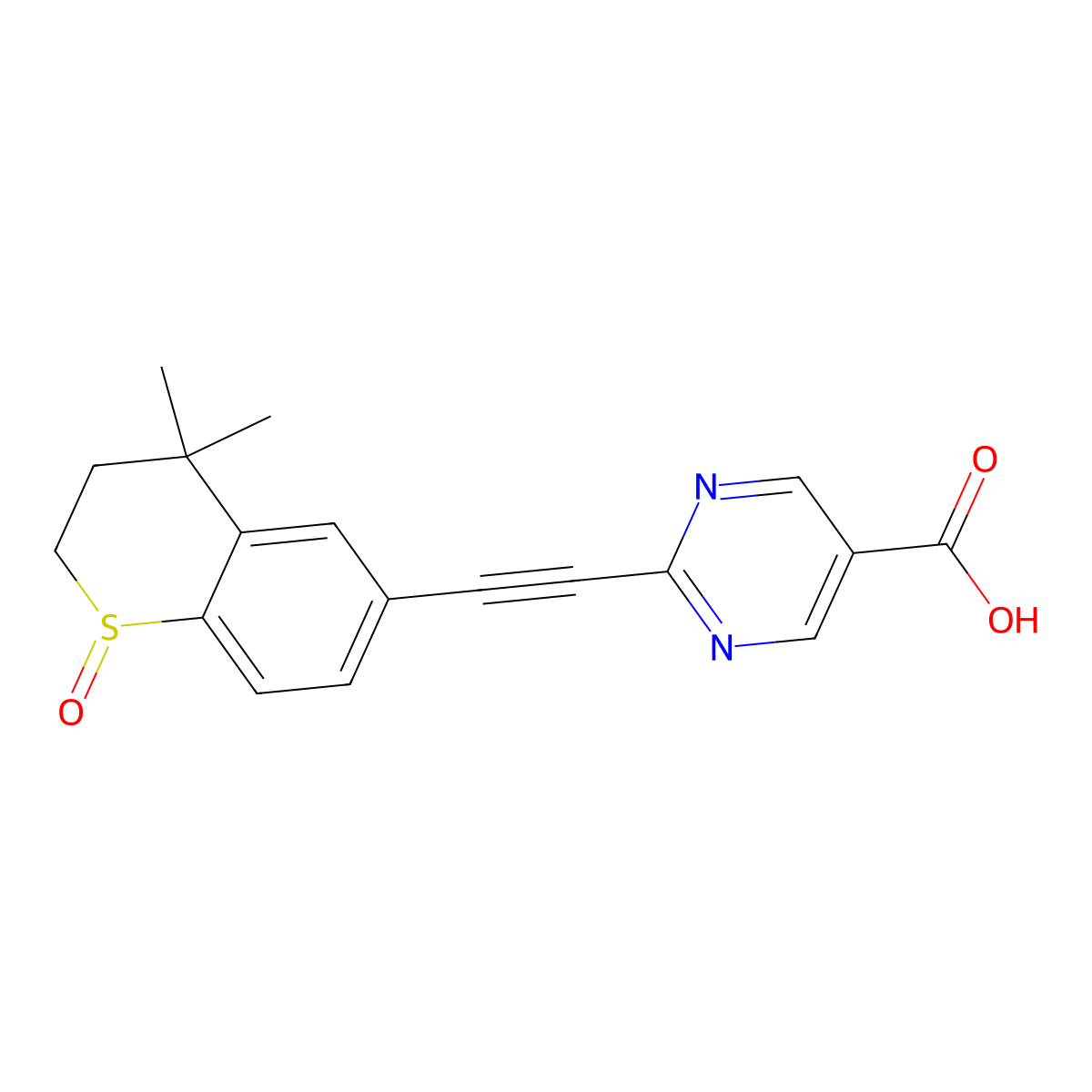 2-((4,4-Dimethyl-1-oxidothiochroman-6-yl)ethynyl)pyrimidine-5-carboxylic acid molecular structure, CAS 2131803-93-3