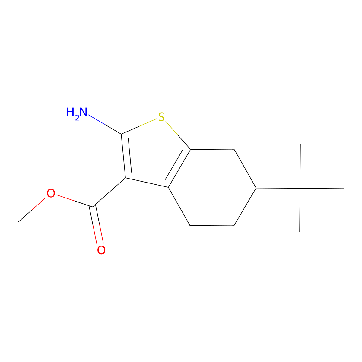 Methyl 2-amino-6-(tert-butyl)-4,5,6,7-tetrahydrobenzo(b)thiophene-3-carboxylate molecular structure, CAS 213192-26-8